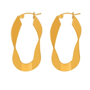 Twisted geometric gold hoop earrings for women with a sleek metallic spiral design