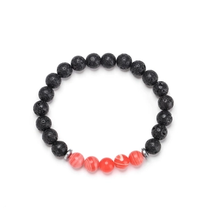 Bracciale da uomo regolabile in occhio di tigre, pietra lavica nera e distanziatori in metallo