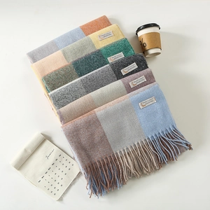 Winter Plaid Scarf Shawl Soft Cashmere Blend Warm Tassel Wraps Korean Fashion For Women Oversized