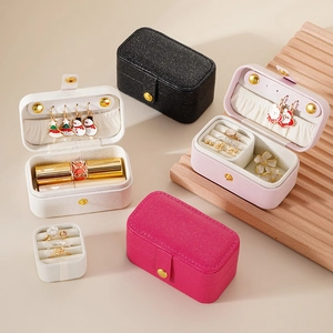 Mini portable PU leather jewelry organizer case for rings and earrings in multiple colors