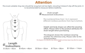 Size guide for S925 silver synthetic emerald necklace with various chain lengths