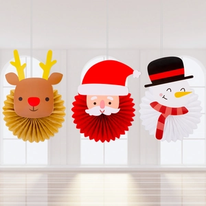 Lot de 3 décorations de Noël en papier alvéolé avec Renne, Père Noël et Bonhomme de neige