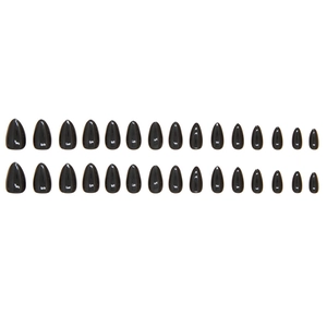 Short almond black press-on nails set of 30 pieces displayed on a white background