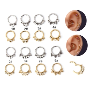 Detailed chart of stainless steel daith rings with crystal accents and clicker mechanism
