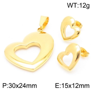 Parure de bijoux cœur plaqué or 18k avec détails de taille pendentif et boucles