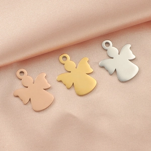 Three polished angel girl charms in gold, silver and rose gold stainless steel