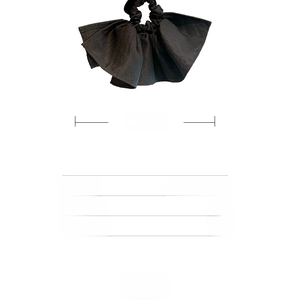 Detail view of large black fabric scrunchie with oversized ruffles and 25.5cm diameter