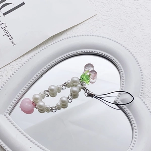 Bijou de téléphone perles Y2K avec cœur rose et breloque cerise sur miroir
