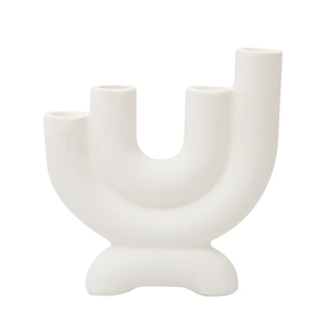 Minimalist cream white U-shaped 4-head ceramic candle holder with matte finish decoration