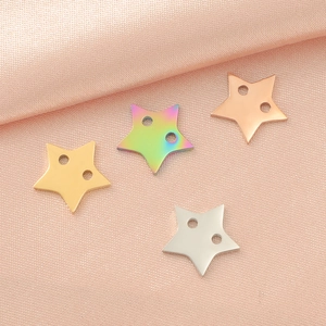 Set of four 12mm stainless steel star-shaped charms with dual holes in multiple metal finishes