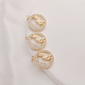 Three 14K gold-plated wing charms with sparkling cubic zirconia for DIY jewelry making