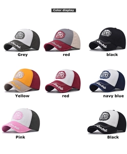 Collage of multi-color cotton baseball caps featuring GUYS and Rebel embroidery