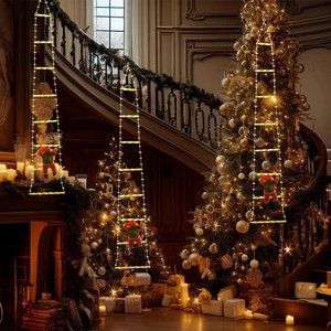 LED Christmas ladder lights with climbing Santa Claus dolls for indoor outdoor holiday decor