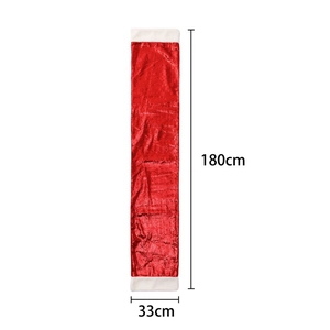 Sparkling red sequin Christmas table runner with white plush ends, 180x33cm dimensions