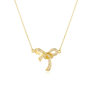 Elegant 18k gold plated bow necklace with sparkling zircon pavé for women
