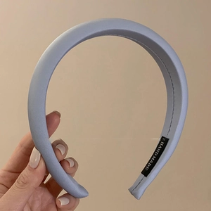 Handmade light blue satin padded headband for women with a high crown stylish design