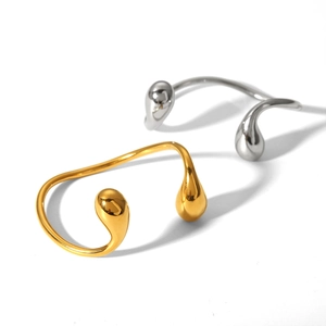 Minimalist 18K gold and silver teardrop open bangles in high-quality stainless steel