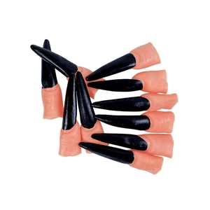 Set of 10 long black witch fingernails for Halloween cosplay and spooky costumes