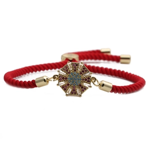 Colorful zircon octagon pendant with red woven cord bracelet for women's fashion