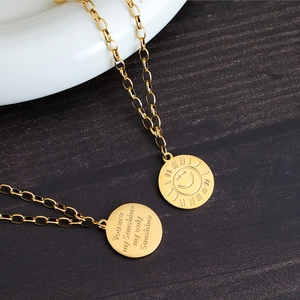 Gold sunflower smile face necklace with engraved You are my Sunshine pendant charm