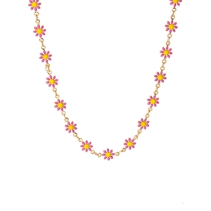 Ethno-Stil 18K Gold Edelstahlkette mit rosa und gelben Gänseblümchen-Anhängern