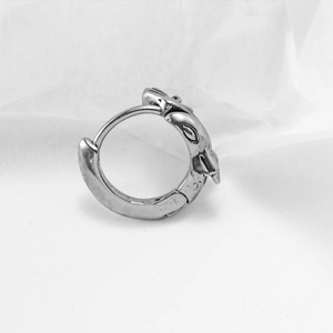 Vintage silver stainless steel square hoop earring with detailed animal head relief