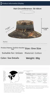 Detailed size guide for camouflage fishing hat showing 56-60cm head circumference