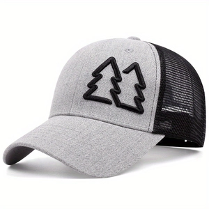 Cappellino trucker mesh con ricamo a due alberi in un design outdoor bicolore grigio e nero