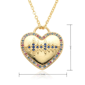 Detailed dimensions of the heart mom necklace with colorful rhinestones in gold finish