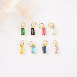 Mini Rechthoekige Hanger Bedeltjes Koper Verguld Kleurrijke Zirkonia Voor Sieraden Maken DIY Oorbellen Kettingen
