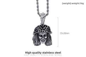 Macro view of vintage steel Indian portrait pendant with 33x26mm size specifications