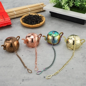 Creative teapot-shaped 304 stainless steel tea infusers in four metallic finishes