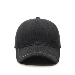 Deep grey waffle knit winter baseball cap for men with thick thermal lining and logo