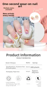 Detail of colorful hand-painted press-on nails with summer rainbow and sun motifs