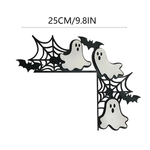 Halloween ghost and spider web wooden door corner decor, L-shaped 25cm festive ornament