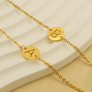 Minimalist gold hollow letter pendants A and B with fine chain for women fashion jewelry