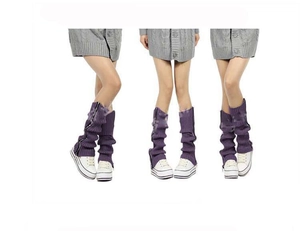 Purple knitted leg warmers with side zipper design for winter boots and leg styling
