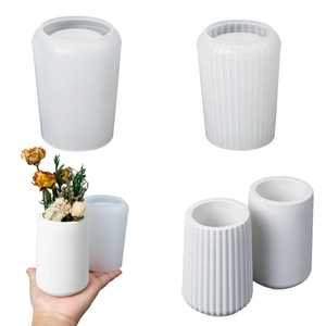 Silicone Vase Mold Cylindrical DIY Resin Casting Striped Smooth Pen Holder Plaster Cement Handmade Container Minimalist Home Decor
