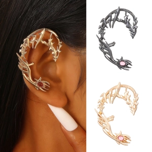 Punk style dragon ear cuff with zirconia in gold and silver finishes for non-pierced ears