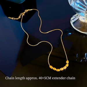Minimalist gold titanium steel necklace with smooth bean beads and 40+5cm chain length