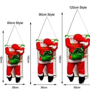 Three climbing Santa Claus decorations on ladders in 82cm, 142cm, and 190cm sizes