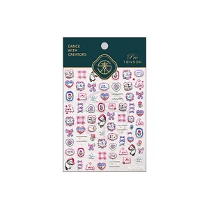 Cartoon embossed nail stickers M-1179 featuring cute cats, rabbits and floral motifs