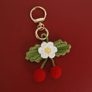 Portachiavi a Forma di Fiore e Frutta Fatto a Mano all'Uncinetto Ciliegia Fragola Uva Decorazione per Borsa in Filato Regalo Donna