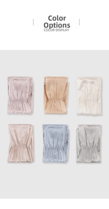 Detail view of 100% mulberry silk sun sleeves in six elegant satin colors with button accents
