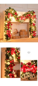 Detail of 270cm Christmas PVC garland with LED lights, poinsettia flowers and gold ornaments