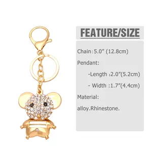 Detailed size specifications for the rhinestone mouse keychain with alloy lobster clasp