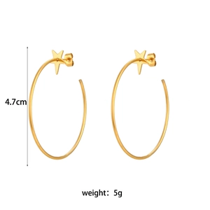 Exaggerated golden stainless steel hoop earrings with large five-pointed star design