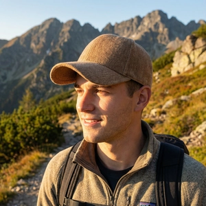 Brown herringbone outdoor baseball cap for men and women during winter hiking trips