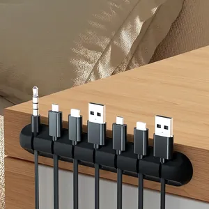 7-slot silicone cable organizer for desk and car holding USB and charger cables