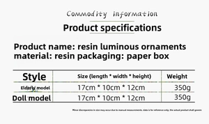 Detailed size specifications for the resin glowing Christmas music box ornaments